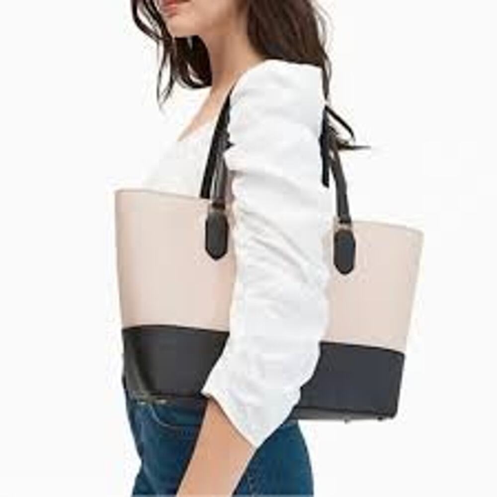 KATE SPADE Laurel Way Dally Bag Shoulder Tote Purse Bone and Black MINIMALIST